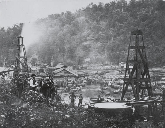 Fig. 2 : La explotación del petróleo en Pennsylvania – Fuente : Wikimedia Commons