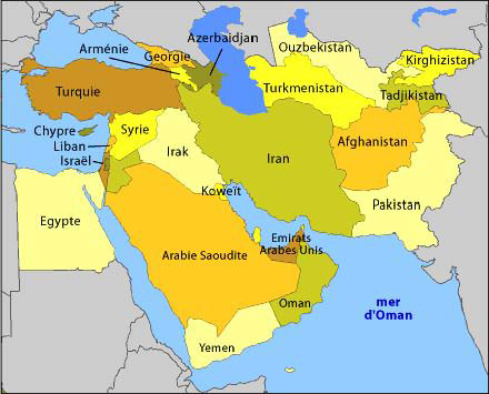 Fig. 2 : Carte du Moyen-Orient - Source : Le-lutin-savant.com