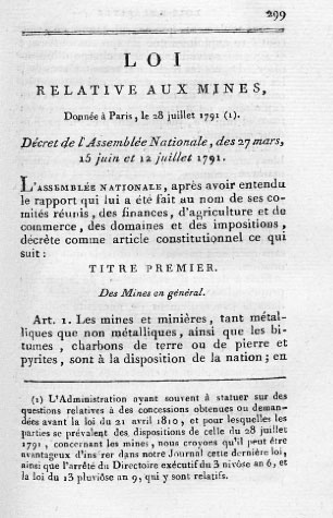 Fig. 3 : Loi minière française de 1810 - Source : www.generationlibre.eu