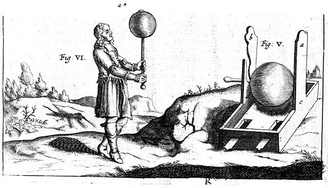 Fig. 1 : Première machine électrique d'Otto de Guericke - Source : Wellcome Images [CC BY 4.0 (https://creativecommons.org/licenses/by/4.0)], via Wikimedia Commons