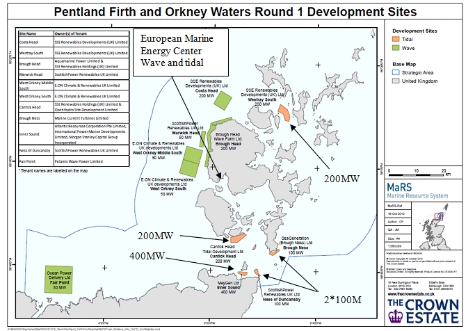 Fig. 15 : Emplacement de futurs parcs d’hydroliennes au nord de l’Ecosse