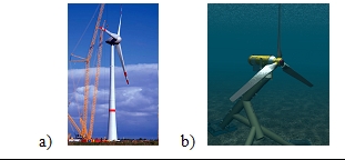  Fig. 1: a) Eolienne Enercon E126, b) hydrolienne Hammerfest Ström à flux axial