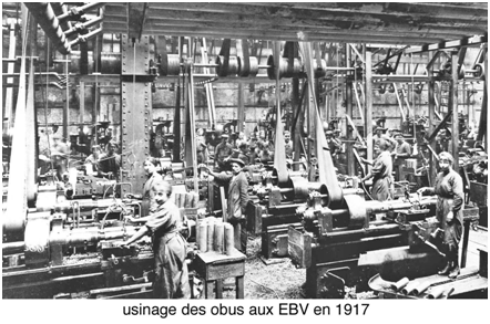 Fig. 1 : Usinage des obus aux EBV en 1917