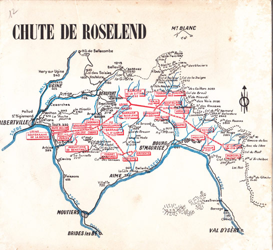 Fig. 2: Carte « chute de Roselend » - Source : documentation EDF, années 1960