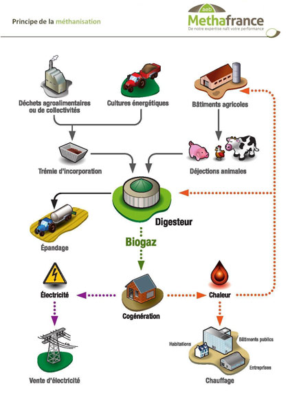 Fig. 7 : Schéma de principe de la méthanisation - Source : aeb-énergie