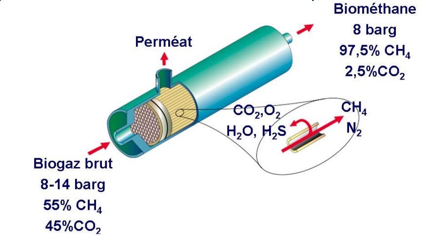 Fig. 10 : Détail d’une membrane - Source : http://www.smartgrids-cre.fr/media/documents/dossiers/biomethane/Techniques_d_epurations.pdf 