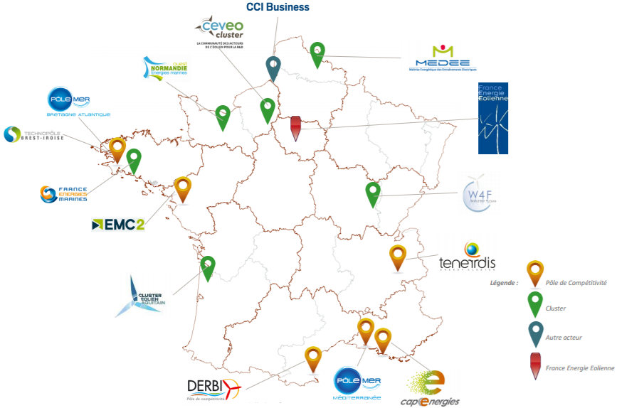 Fig. 2 : Cartographie des différents acteurs animant la filière - Source: Bearing Point 2016 [1]