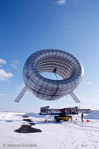 Fig. 8 : Eolienne aéroportée Altaeros Energies en vol - Source: https://fr.pinterest.com/pin/80220437089702218/