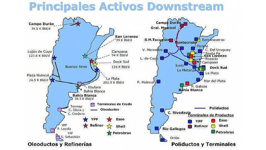 Mapa 1 : Ubicación de las principales refinerías en Argentina