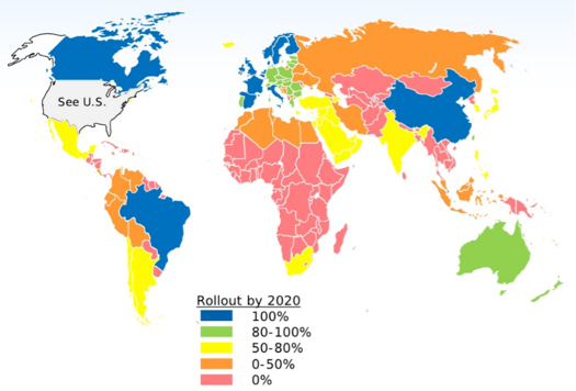 Fig. 7 : Plan de déploiement mondial des compteurs communicant