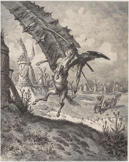 Fig. 5 : Don Quichotte et les moulins, gravure de Gustave Doré