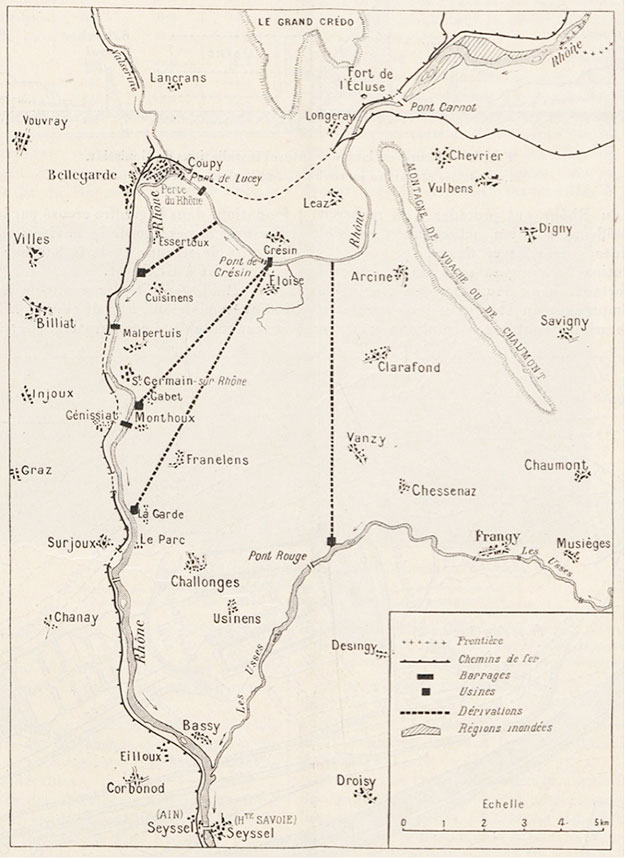 Fig. 6 : Carte montrant les différents projets envisagés par CNR – Source : Le Génie Civil n° 2881 du 30 octobre 1937