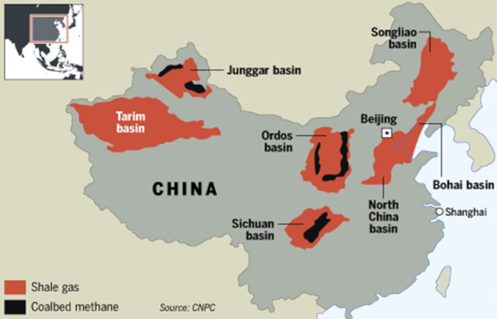 Fig. 8 : Ressources de gaz non conventionnel en Chine. [Source : The Common Sense Canadian]