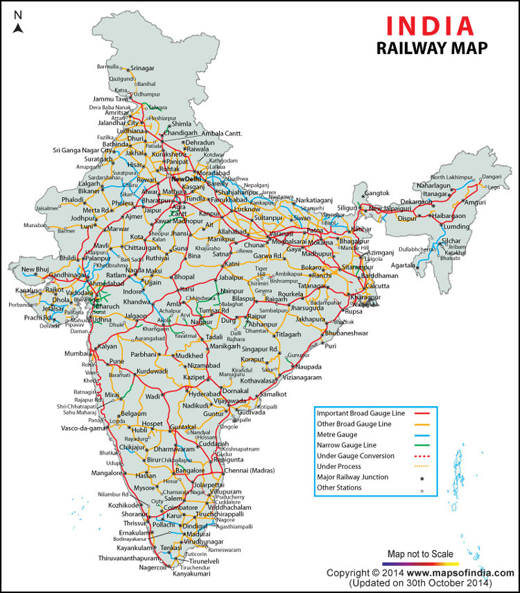 Fig. 4 : Les chemins de fer indiens. – Source : Maps of India.com (https://www.mapsofindia.com/maps/india/india-railway-map.htm)