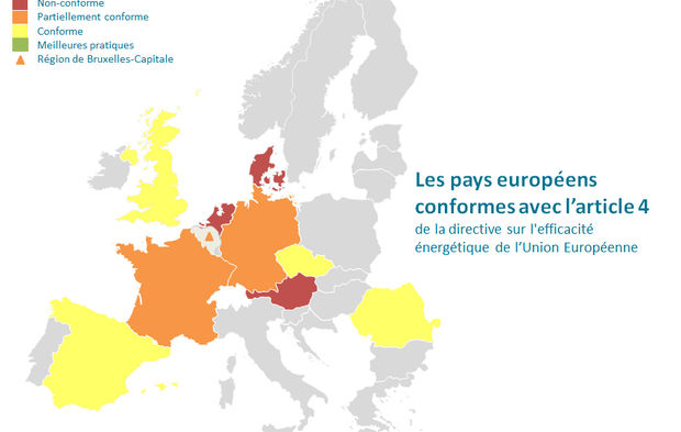 Fig. 6 : L'efficacité énergétique en Europe. - Source : Le Moniteur, https://www.lemoniteur.fr/article/renovation-energetique-les-pays-de-l-union-europeenne-devront-revoir-leur-copie.1469354