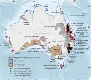 Fig. 6. Carte des bassins charbonniers. Source : Geoscience Australia 