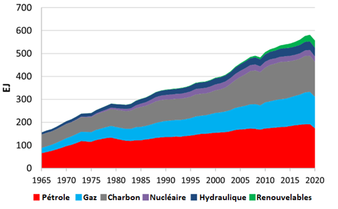 Évolution consommation energie primaire depuis 1965